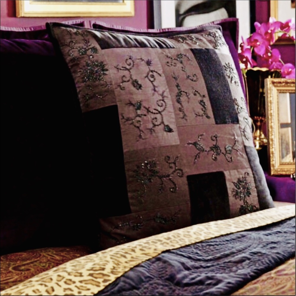Ralph Lauren New Bohemian Quilt Beaded black Velvet European Sham
